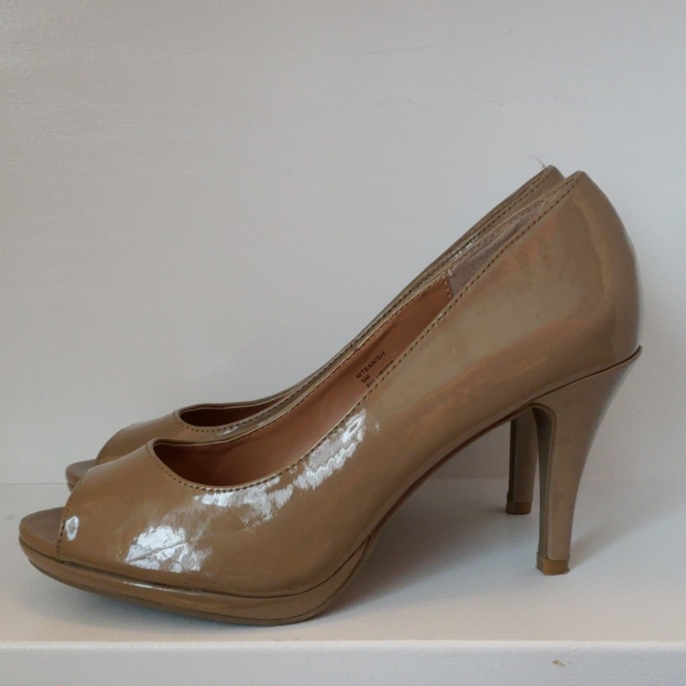 Tan/Taupe 3.75" Patent Leather Peep Toe Heels